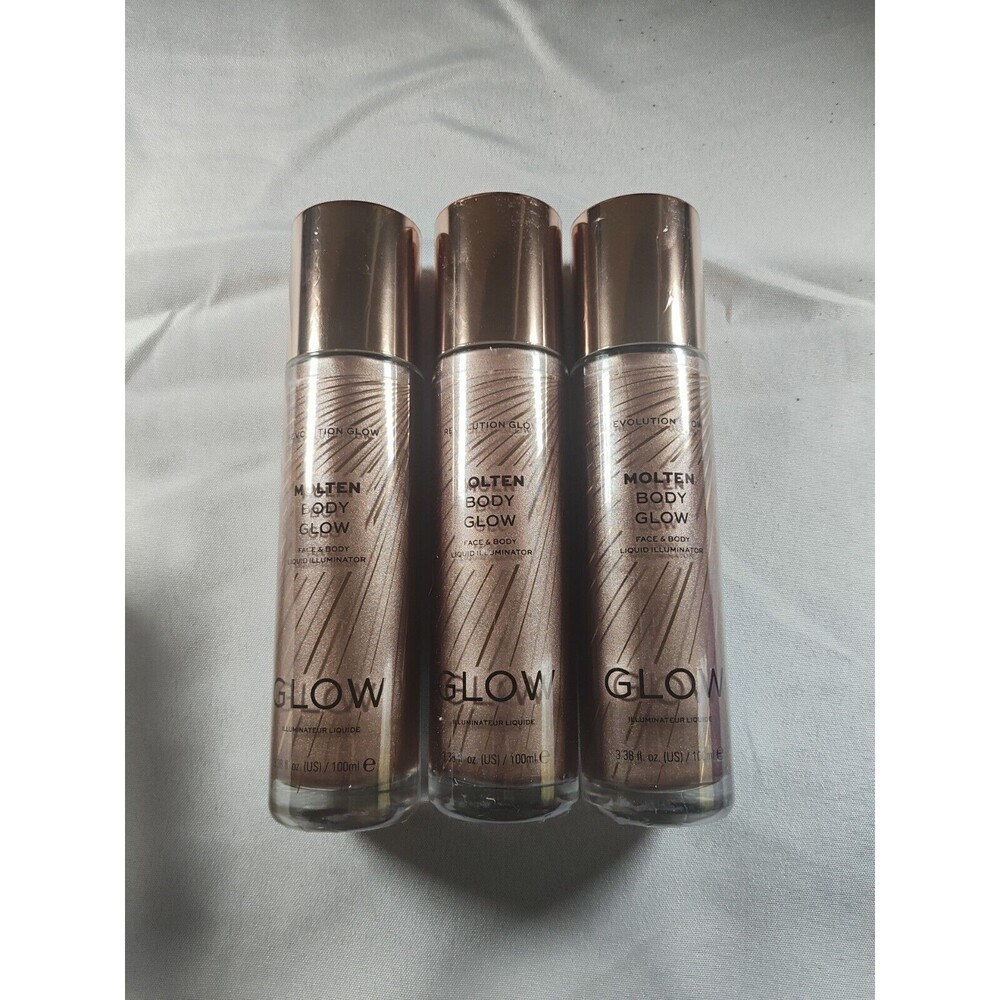Revolution Molten Body Glow Rose Gold 3.38 Fl. Oz.  Box 3 Bottles Incl.